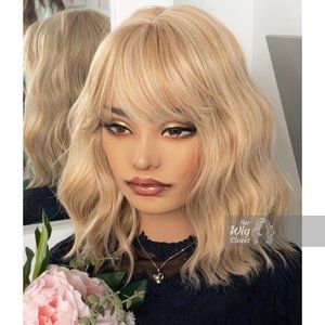 Golden Blonde Wavy Wig with Bangs | Gwen